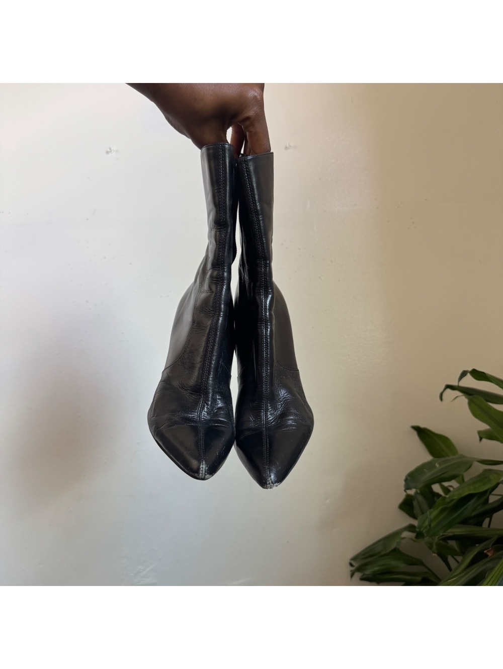 Nine West Vintage Y2K Black Leather Pointed Toe Stiletto Ankle Boots US 6.5M - Picture 4 of 8